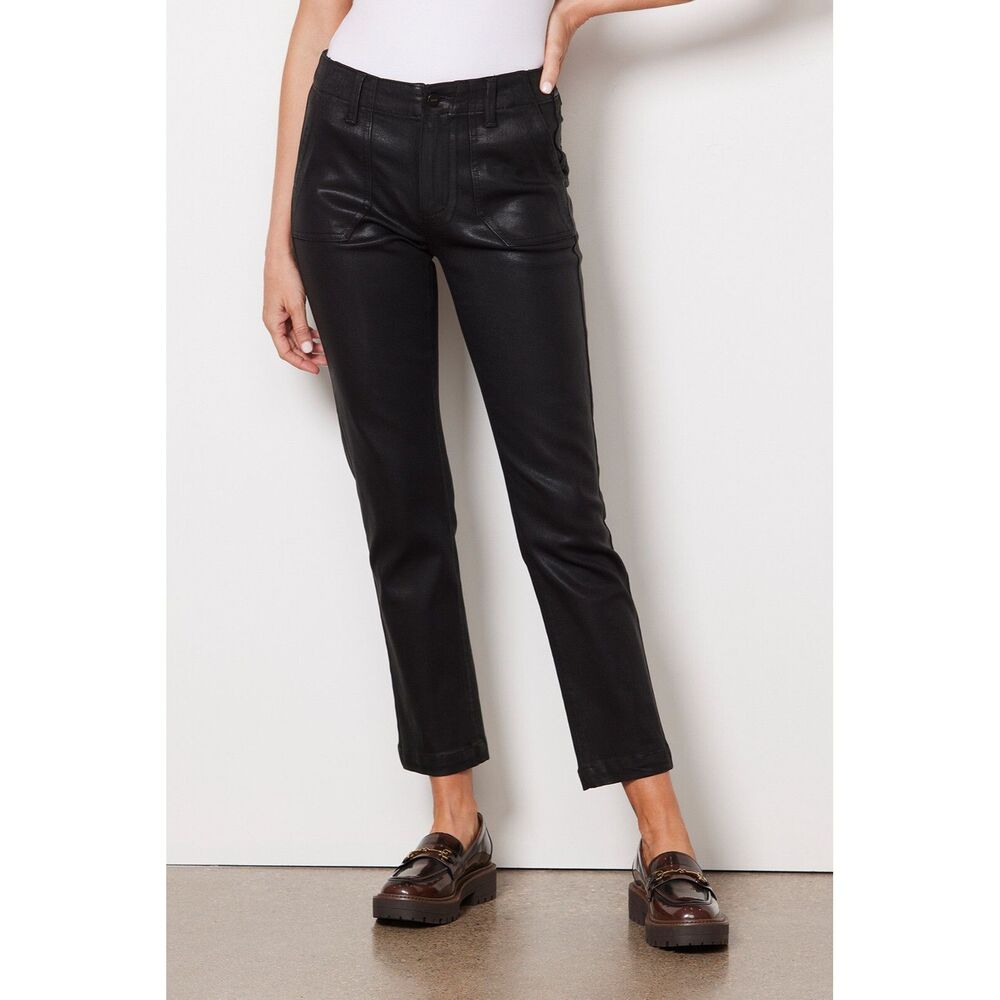 Paige Coated Mayslie Straight Ankle Jean - Black 32
